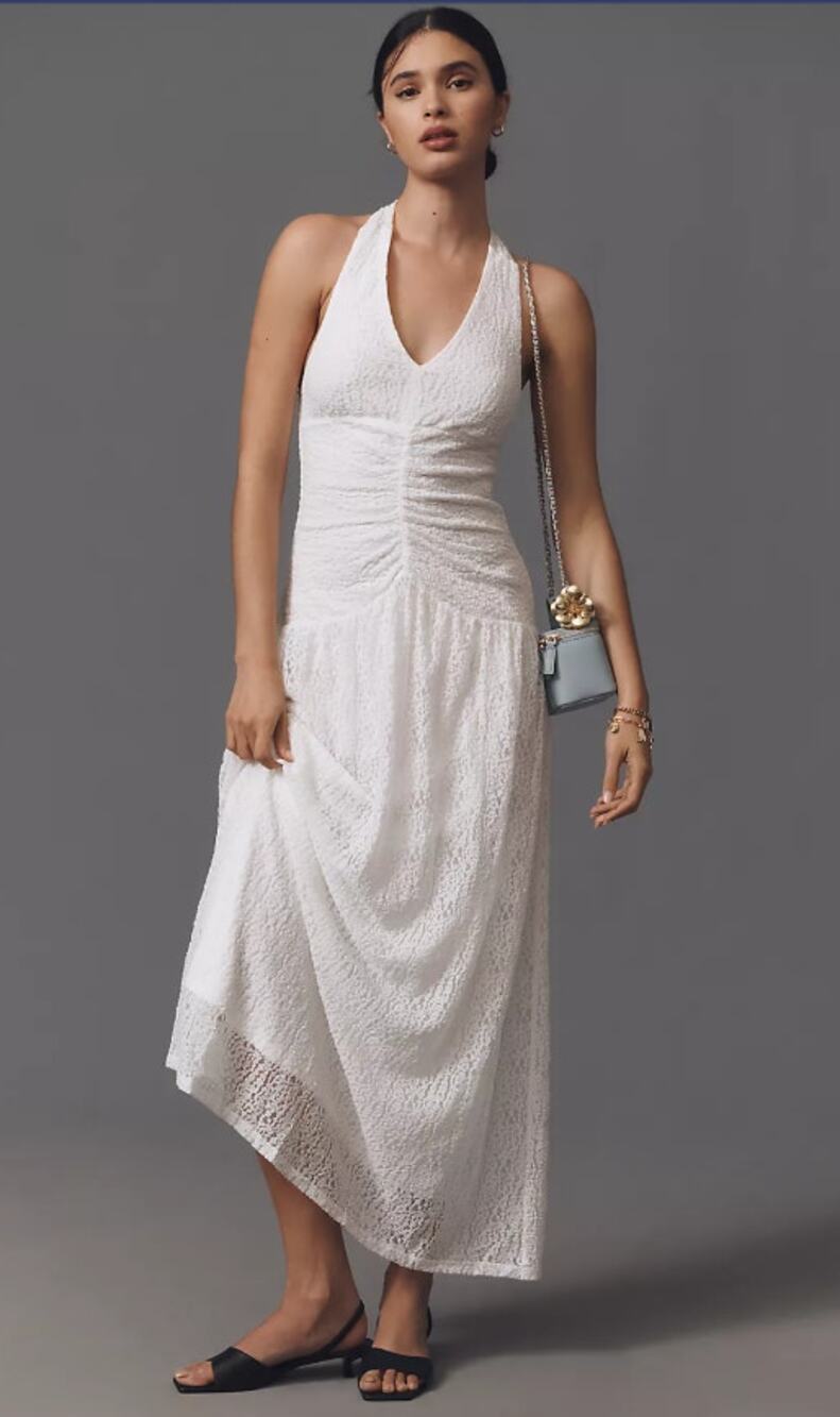 NWOT Anthropologie Flat White Plunge Slim Maxi Dress - Medium